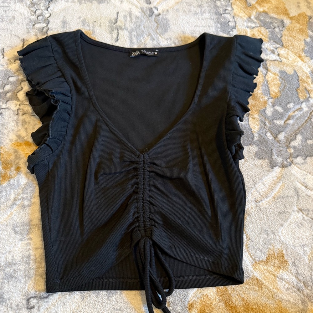 Zara Black Ruched Crop Top